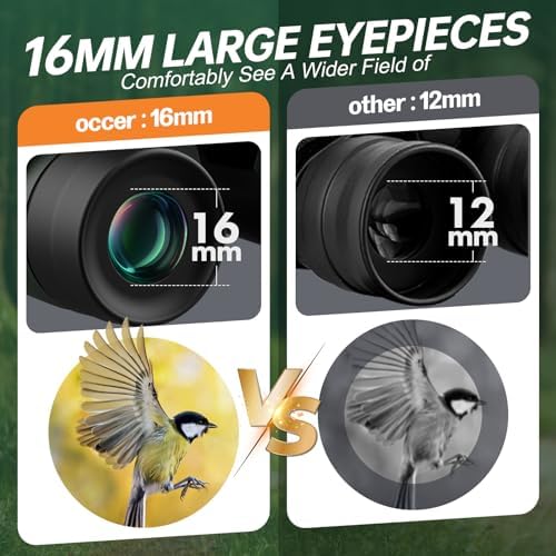 Occer high powered binoculars for bird watching being held by an adult explorer.