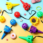 Full collection of the 10 piece outdoor party game set neatly arranged by color including yellow and light blue.