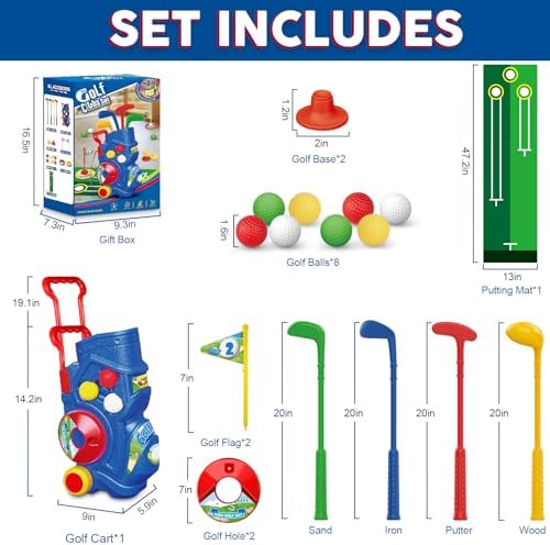 Child playing with Letapapa golf clubs and putting mat