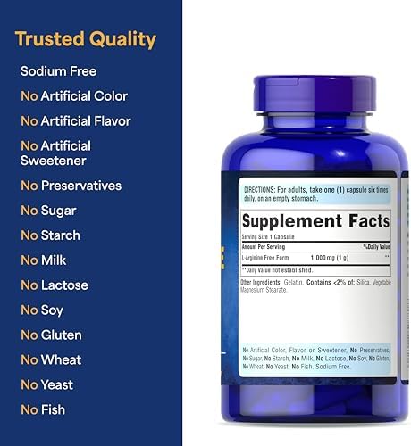 Back label of Puritan's Pride L-Arginine showing ingredients