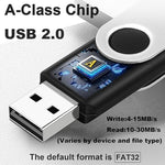 Close up view of the black USB 2.0 thumb drive connector exposed via the rotating metal shell.