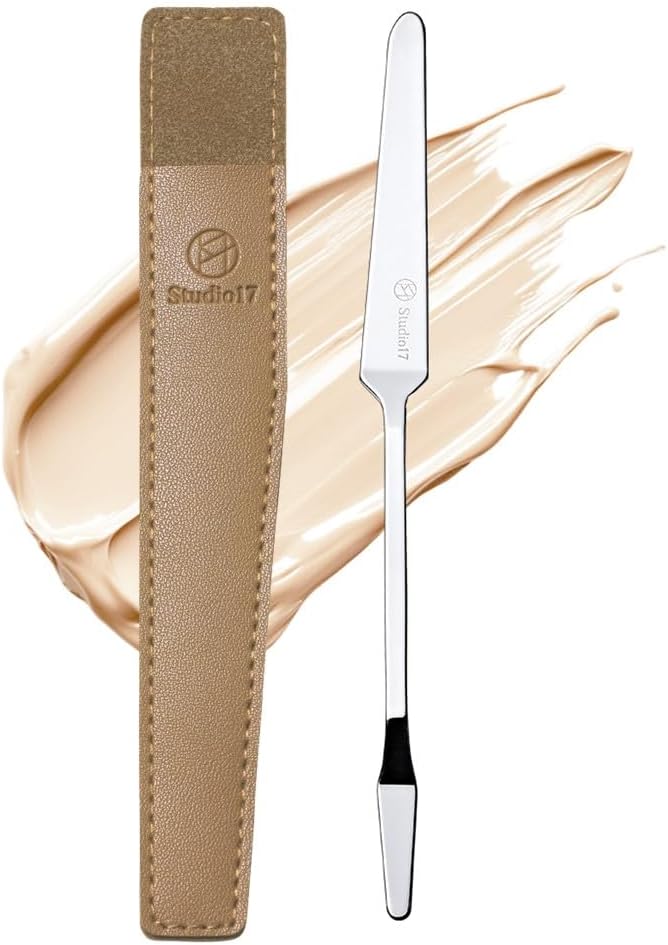 Foundation Spatula Made of Stainless Steel | Professional Makeup Spatula for Even Application of Foundation | Double Edged Spatula for Small Area of Face | Pouch Included for Clean Storage - Image 1