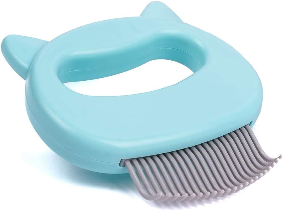 Ameliade pet hair removal massaging shell comb front view showcasing the soft curved teeth for gentle deshedding.