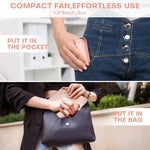 Nezylaf rechargeable personal fan unfolded showing soft safety blades and power button