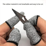 Close up of breathable high performance polyethylene finger sleeve protectors for kitchen safety.