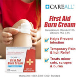 CareALL burn relief cream packets for infection prevention and pain relief