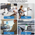 Keuvirya commercial iPad mount adjusted to portrait orientation holding a large tablet securely.
