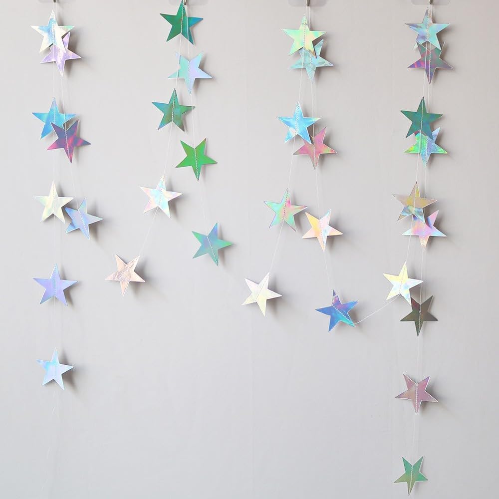 Eeatour iridescent shining star hanging garland front view reflecting light for party backdrop