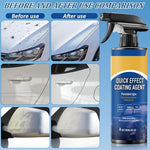 Water droplets beading up on a glossy car surface after hydrophobic nano treatment.
