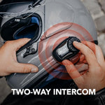 Sena 5S bluetooth headset close up showing the integrated liquid crystal display screen and jog dial