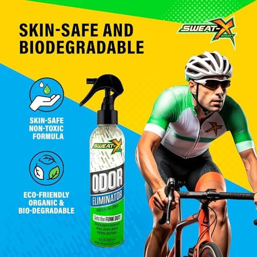 Eco-friendly and skin safe label on Sweat X Sport Extreme Odor Spray bottle