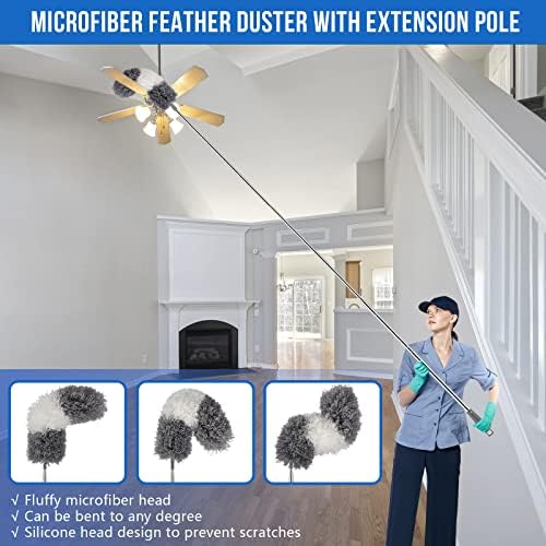 Microfiber Feather Duster Kit with Extension Pole (30–100") – Bendable Washable Heads, Extendable Dusters for Cleaning Ceiling Fan, High Ceiling, Blinds, Furniture & Cars (5 Pcs) - Image 5
