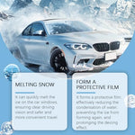 Fast acting glass deicing solution restoring visibility on a frosted vehicle rear window.