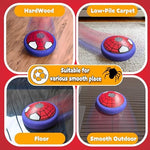 Omiowl spider theme air power soccer disk showing kids kicking the safe floating toy barefoot.