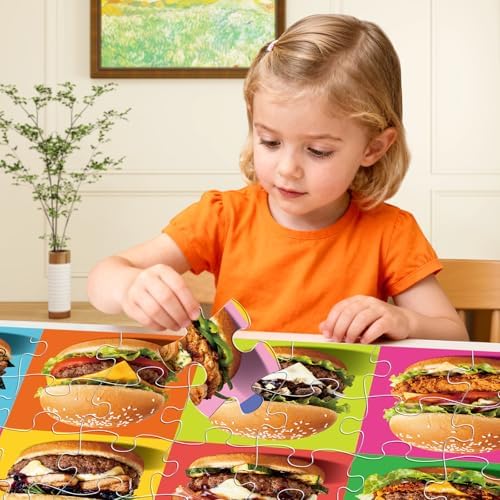 Authentic USA imported large floor puzzle showcasing complete hamburger stack layout for kids