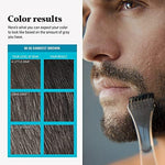 Side panel of Just For Men M-50 box showing the shade matching guide for dark brown hair