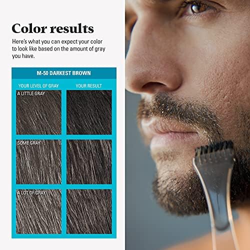 Side panel of Just For Men M-50 box showing the shade matching guide for dark brown hair