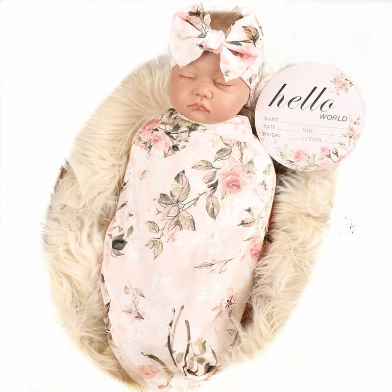 Galabloomer newborn receiving blanket and matching headband set front view
