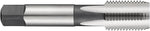 Close-up view of the straight flutes and plug chamfer on the Dormer E547 tool.