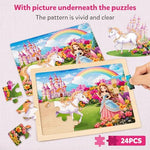 Close up of thick toddler safe wooden puzzle pieces with smooth rounded edges for safe gripping.