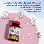 Vitalitown Magnesium 4-in-1 complex capsules showing vegan dietary certification seals