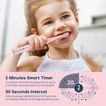 SEAGO kids pink electronic toothbrush charging cable and retail packaging view