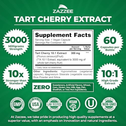 Close up of Zazzee Tart Cherry vegan capsules