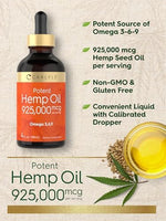 Cold pressed hemp seed oil bottle with Omega 3 6 9 label