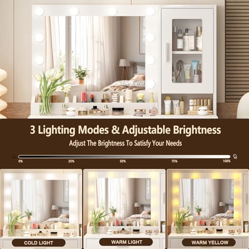 Close-up view of the ENDYOE vanity mirror showcasing ten bright LED bulbs with adjustable lighting.