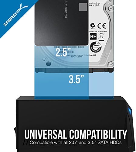 Sabrent tool-free hot-swappable solid-state drive dock shown with included AC power adapter cable