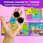 Close up of Quokka magnetic puzzle tokens and board grid