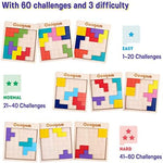 A child resolving one of the sixty challenge patterns from the Coogam STEM educational toy manual.