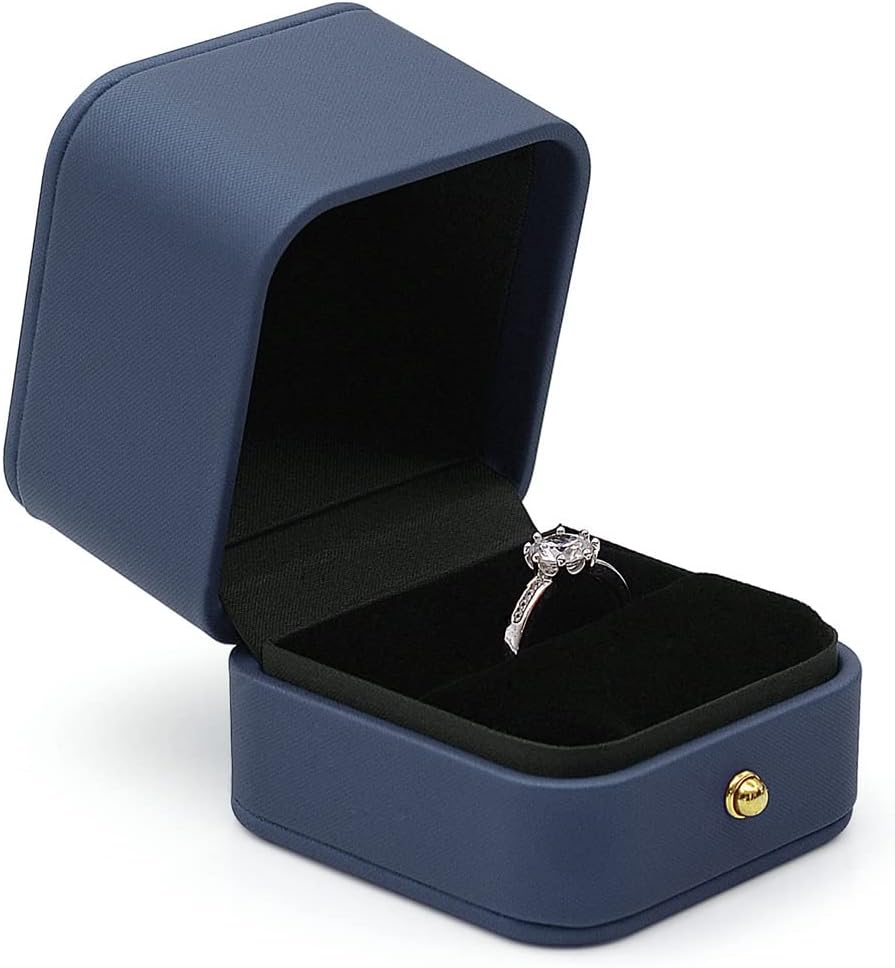 Wedding Ring Box Engagement Box Wine Red, Square Leather Velvet Jewelry Ring Bearer Box, Premium Gorgeous Vintage Double Slots Ring Box for Proposal, Ceremony, Anniversary, Gift - Image 11