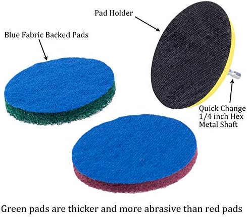 Kichwit 4 Inch Power Brush Tile Scrubber with Scouring Pads Kit, Drill Attachment, 3 Red & 3 Stiff Green Pads for Heavy Duty Household Cleaning (Drill Not Included) - Image 5