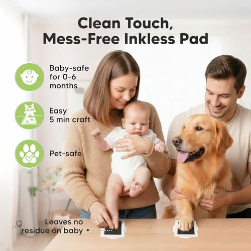 Close up view of a newborn foot pressing onto the clean touch inkless pad without messy residue.