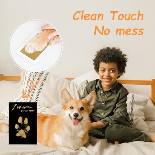 Dog paw print kit with clean touch ink pad being pressed by a puppy paw