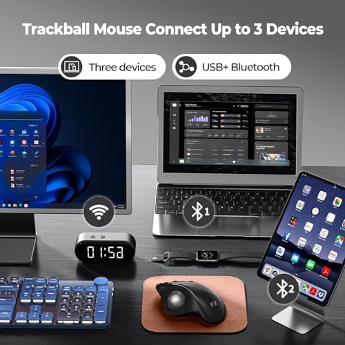 Seenda Bluetooth trackball mouse bottom view illustrating the device switching mode button and optical sensor