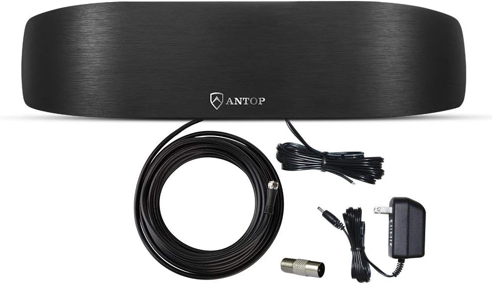 Antop High Gain Indoor Radio Antenna, Multi-Directional Amplified AM FM Antenna 50 Miles with Amplifier Signal Booster and 4G Filter for Stereo Radio Audio Signals, Perfect for Home/RV/Mobile Use - Image 1
