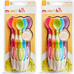 Munchkin BPA free infant spoons arranged neatly to show the vibrant multi color selection.