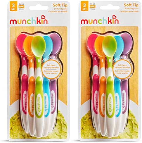 Munchkin BPA free infant spoons arranged neatly to show the vibrant multi color selection.