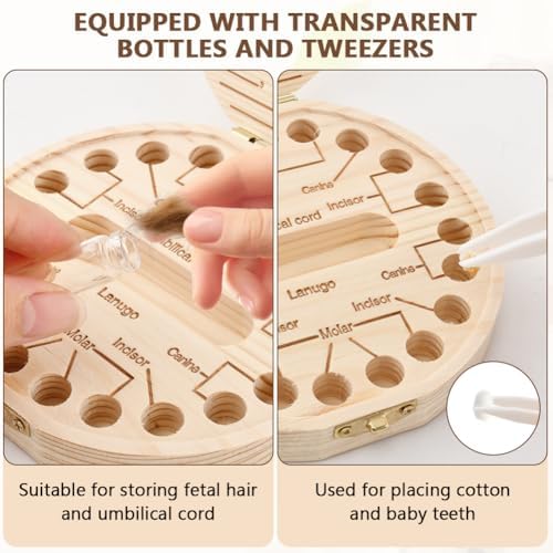 Close up of wooden tooth box snap closure mechanism
