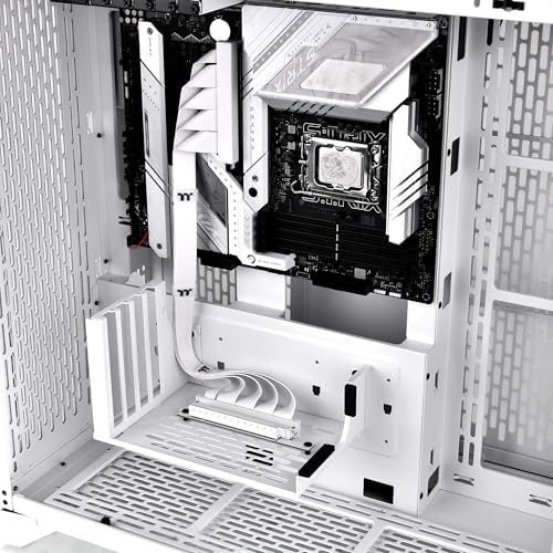 Thermaltake snow edition PCIe x16 extension cable laid out flat to demonstrate its flexible 400mm length.