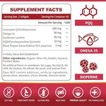 Evorina Zebora Coenzyme Q10 supplement facts panel showing 600mg dosage and active ingredients