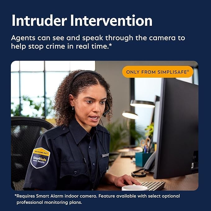 SimpliSafe indoor smart security device highlighting the built-in lens and speaker