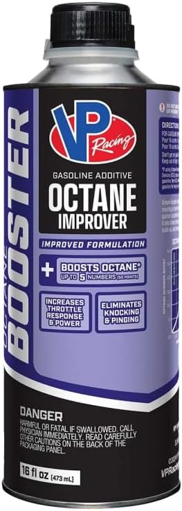 VP Racing 28555 Octane Booster Unleaded 16 Ounce front bottle view fuel additive