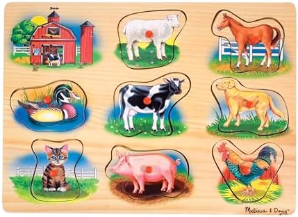 Farm animal puzzle pieces removed showing matching pictures on board