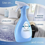 Imported Febreze fabric spray placed on a laundry room shelf