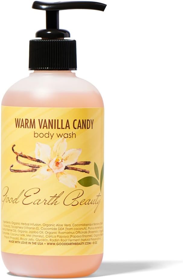 Good Earth Beauty Warm Vanilla Natural Body Wash front view 8 Ounce bottle