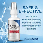 Results RNA ACS 200 colloidal silver 2 ounce bottle showing dosage instructions