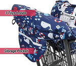 Padded toddler shopping trolley seat cover showcasing built-in toy loops
